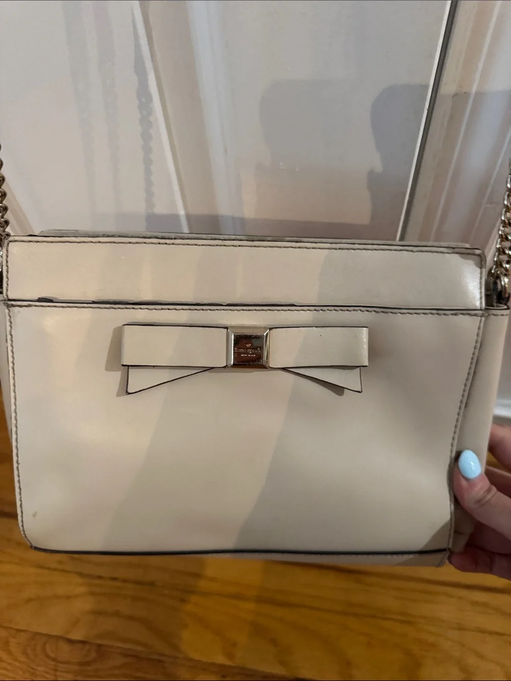 kate spade Cream Leather Bow Crossbody with Gold Chain